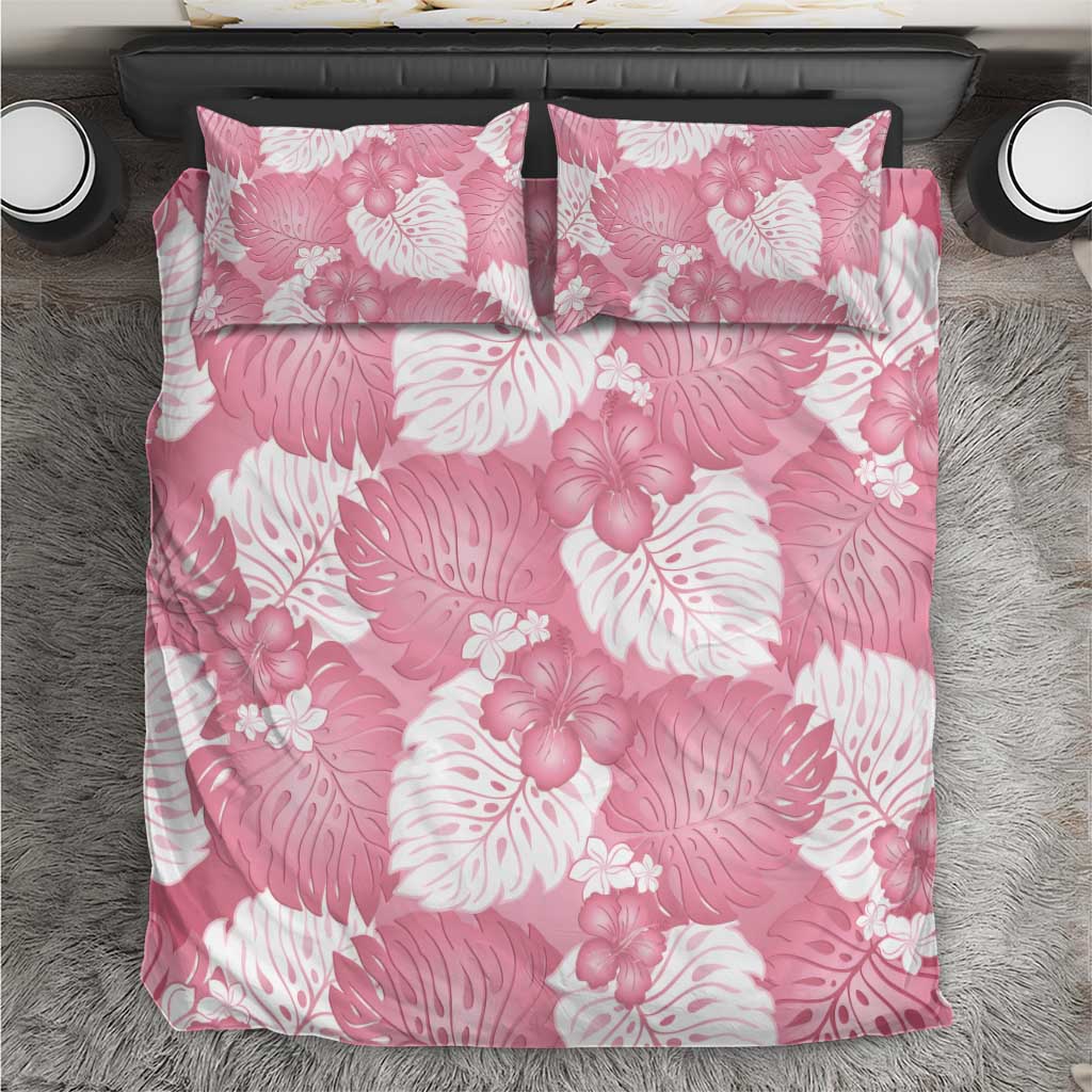 Pink Aloha Hawaii Bedding Set Monstera Hibiscus Plumeria Seamless Vibes - Polynesian Pride