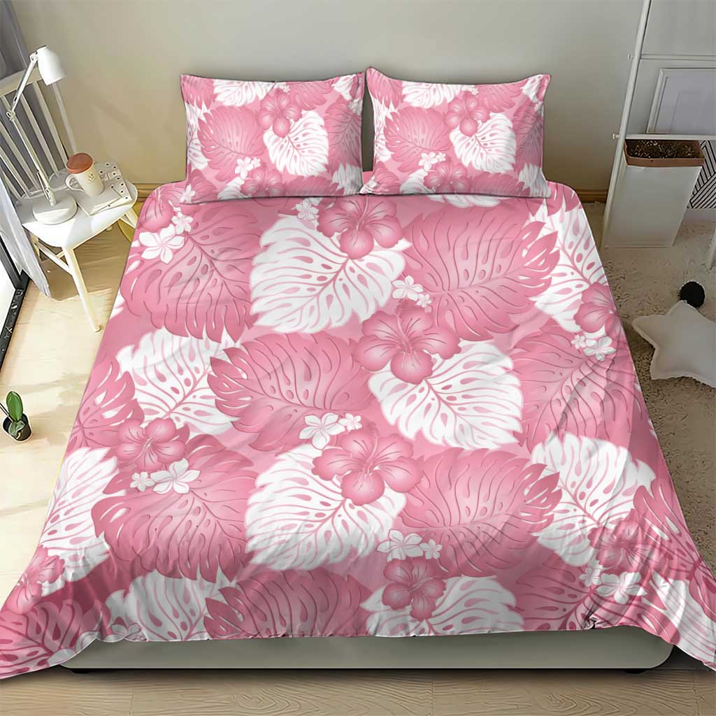 Pink Aloha Hawaii Bedding Set Monstera Hibiscus Plumeria Seamless Vibes - Polynesian Pride