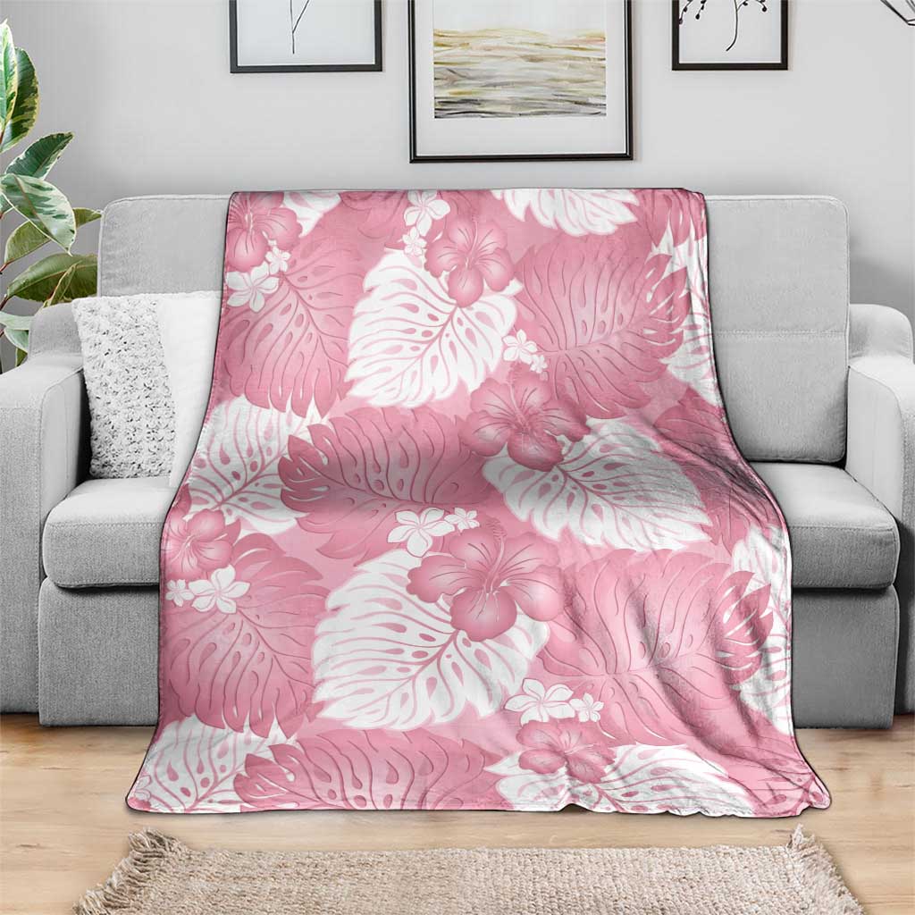 Pink Aloha Hawaii Blanket Monstera Hibiscus Plumeria Seamless Vibes - Polynesian Pride