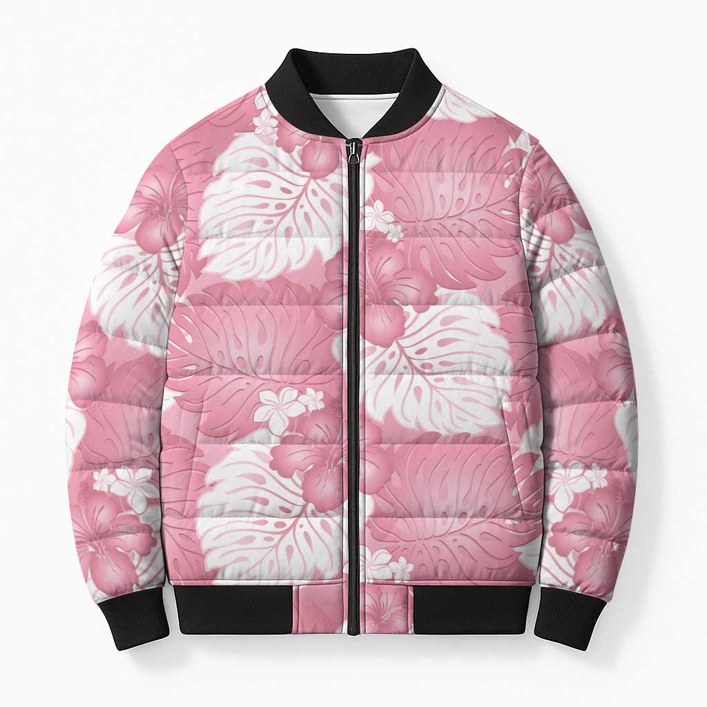 Pink Aloha Hawaii Bomber Puffer Jacket Monstera Hibiscus Plumeria Seamless Vibes - Polynesian Pride