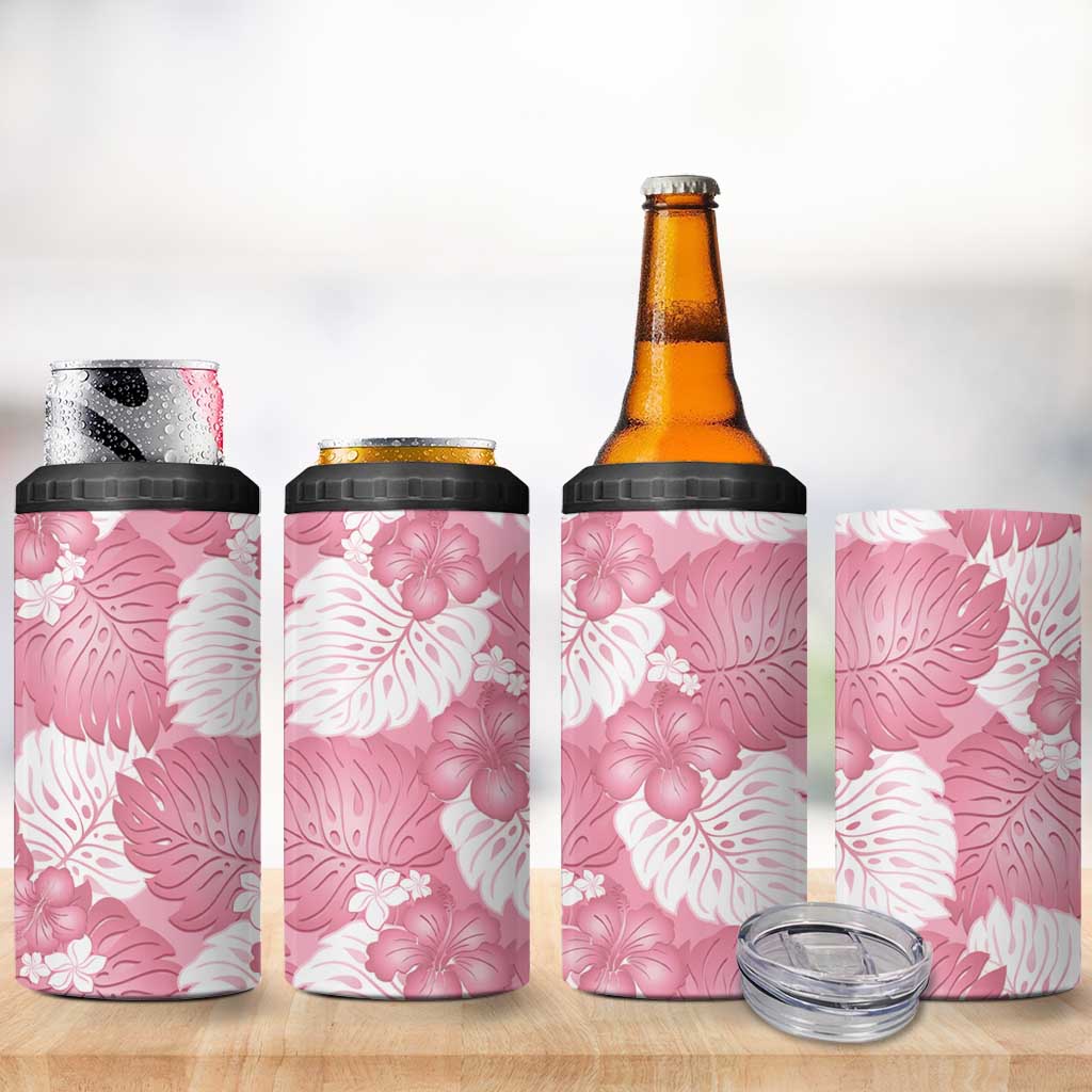 Pink Aloha Hawaii 4 in 1 Can Cooler Tumbler Monstera Hibiscus Plumeria Seamless Vibes - Polynesian Pride
