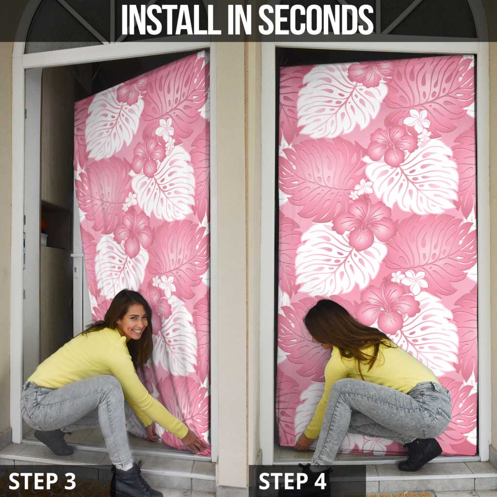 Pink Aloha Hawaii Door Cover Monstera Hibiscus Plumeria Seamless Vibes - Polynesian Pride