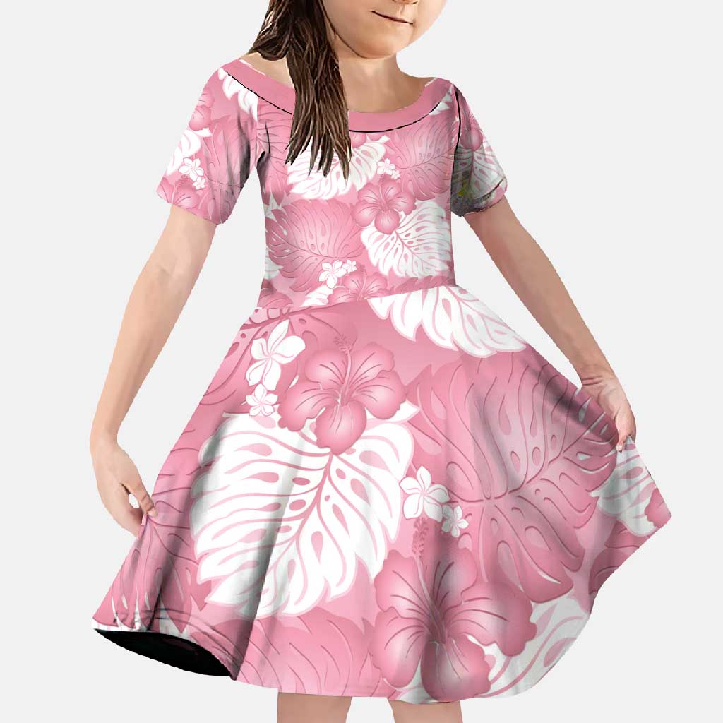 Pink Aloha Hawaii Family Matching Off Shoulder Maxi Dress and Hawaiian Shirt Monstera Hibiscus Plumeria Seamless Vibes - Polynesian Pride