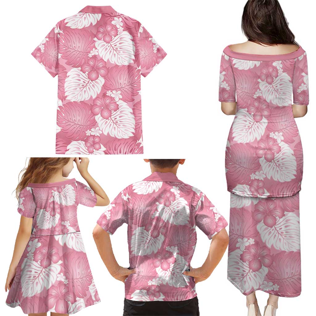 Pink Aloha Hawaii Family Matching Puletasi and Hawaiian Shirt Monstera Hibiscus Plumeria Seamless Vibes - Polynesian Pride