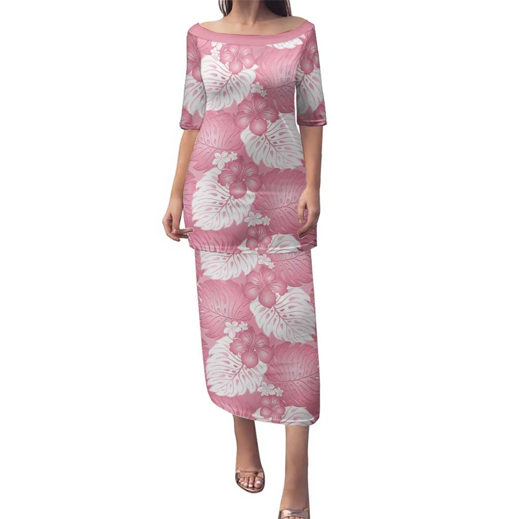 Pink Aloha Hawaii Family Matching Puletasi and Hawaiian Shirt Monstera Hibiscus Plumeria Seamless Vibes - Polynesian Pride