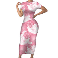 Pink Aloha Hawaii Family Matching Short Sleeve Bodycon Dress and Hawaiian Shirt Monstera Hibiscus Plumeria Seamless Vibes - Polynesian Pride