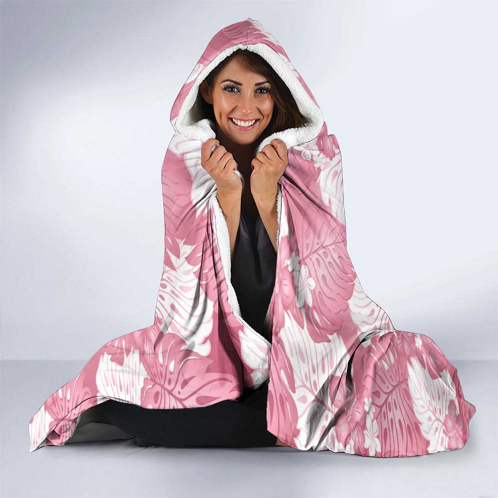 Pink Aloha Hawaii Hooded Blanket Monstera Hibiscus Plumeria Seamless Vibes - Polynesian Pride