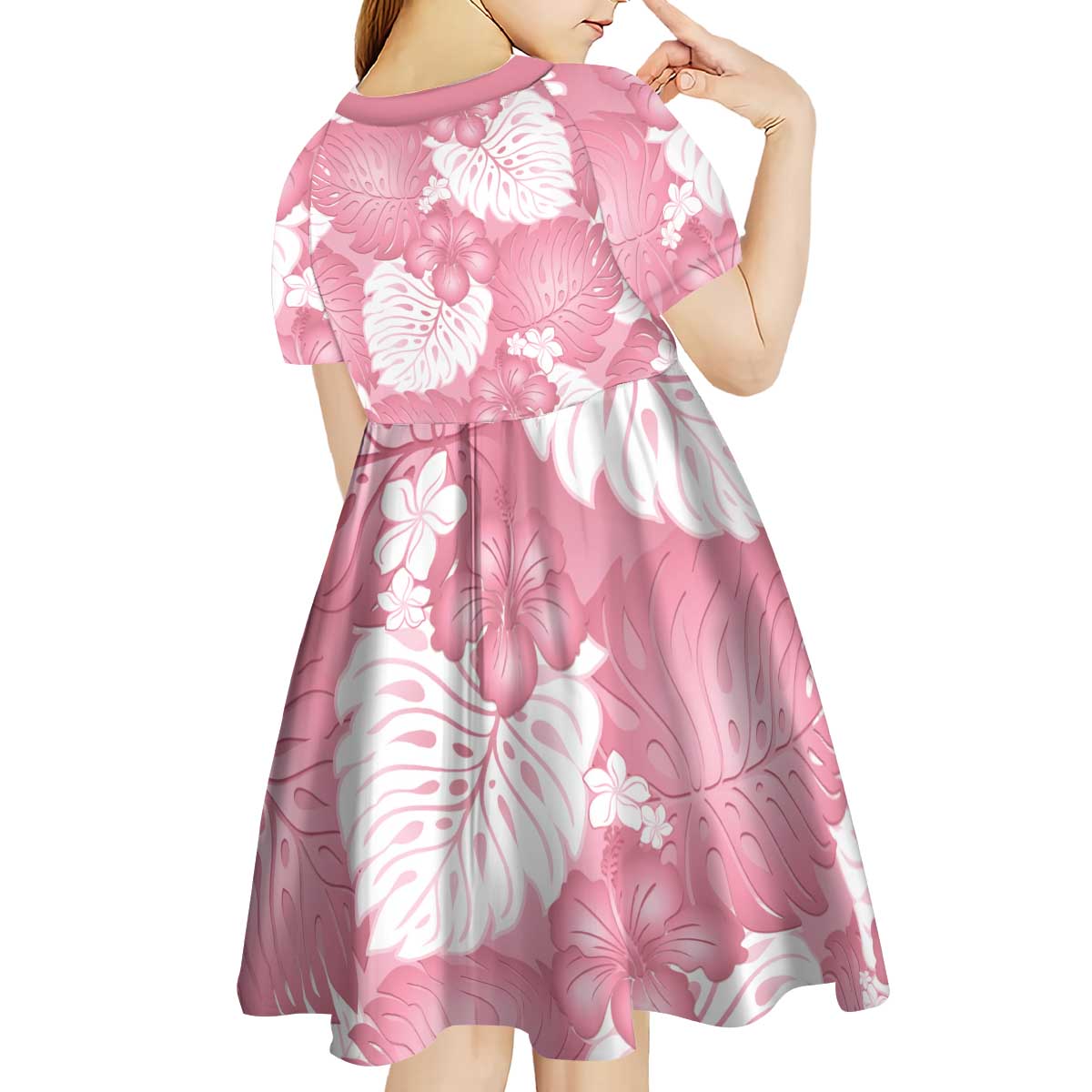 Pink Aloha Hawaii Kid Short Sleeve Dress Monstera Hibiscus Plumeria Seamless Vibes - Polynesian Pride