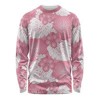Pink Aloha Hawaii Long Sleeve Shirt Monstera Hibiscus Plumeria Seamless Vibes - Polynesian Pride