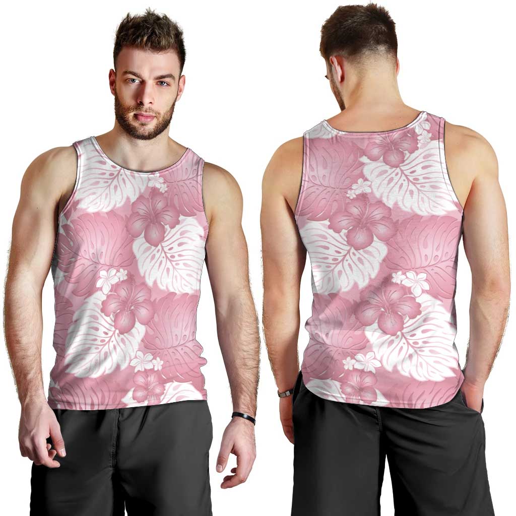 Pink Aloha Hawaii Men Tank Top Monstera Hibiscus Plumeria Seamless Vibes - Polynesian Pride