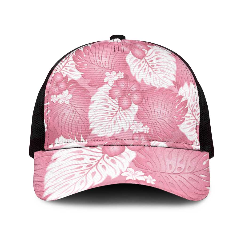 Pink Aloha Hawaii Mesh Trucker Cap Monstera Hibiscus Plumeria Seamless Vibes - Polynesian Pride