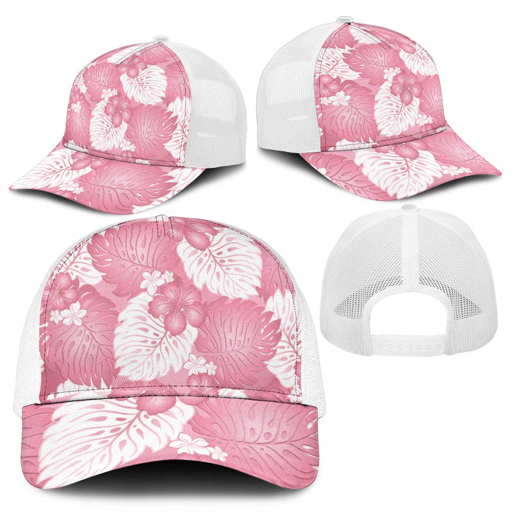 Pink Aloha Hawaii Mesh Trucker Cap Monstera Hibiscus Plumeria Seamless Vibes - Polynesian Pride