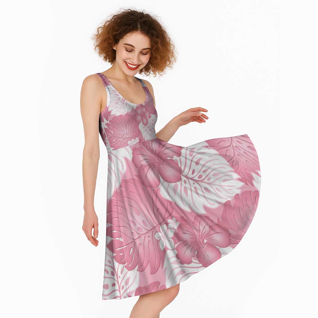 Pink Aloha Hawaii Midi Dress Monstera Hibiscus Plumeria Seamless Vibes - Polynesian Pride