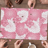 Pink Aloha Hawaii Puzzle Monstera Hibiscus Plumeria Seamless Vibes - Polynesian Pride