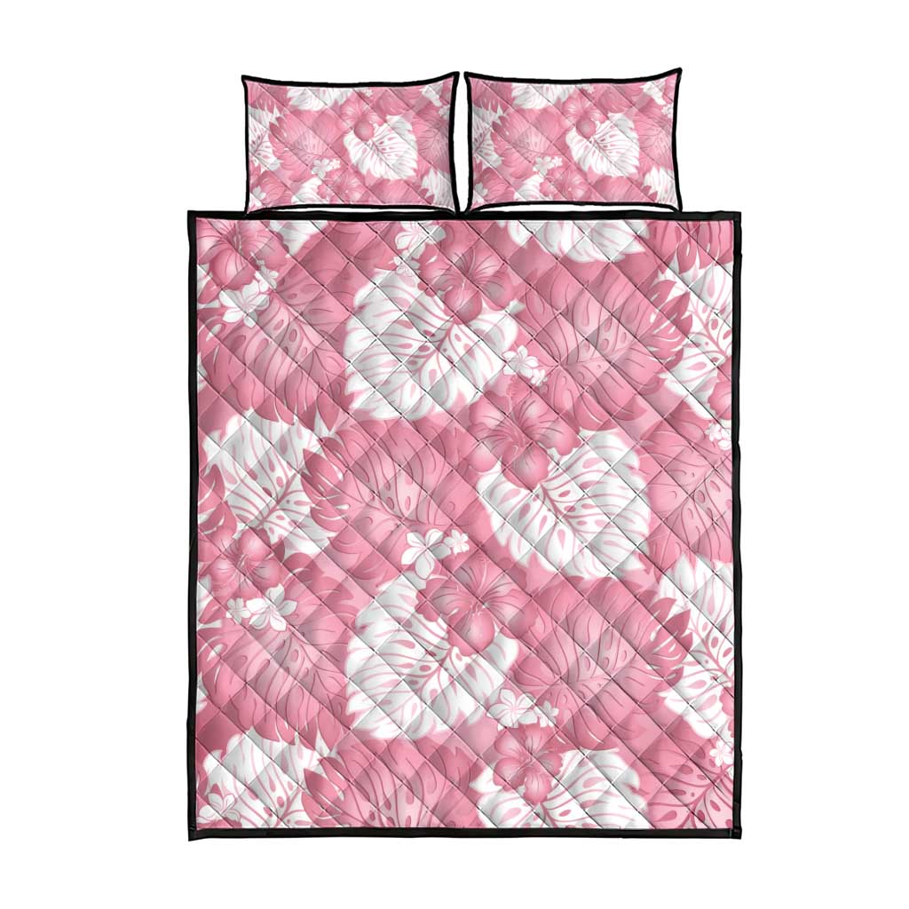 Pink Aloha Hawaii Quilt Bed Set Monstera Hibiscus Plumeria Seamless Vibes - Polynesian Pride