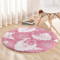 Pink Aloha Hawaii Round Carpet Monstera Hibiscus Plumeria Seamless Vibes - Polynesian Pride