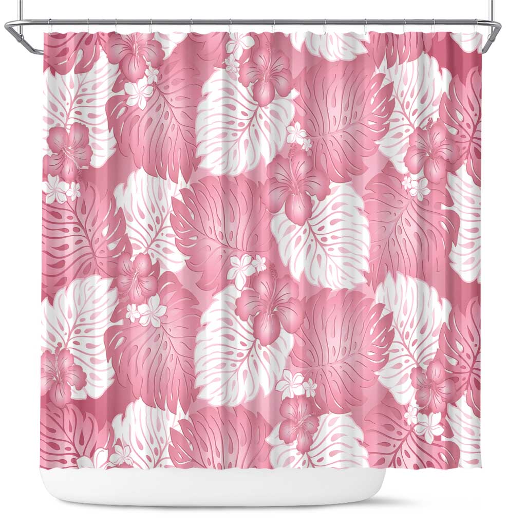 Pink Aloha Hawaii Shower Curtain Monstera Hibiscus Plumeria Seamless Vibes - Polynesian Pride
