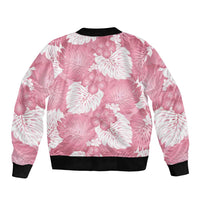 Pink Aloha Hawaii Sleeve Zip Bomber Jacket Monstera Hibiscus Plumeria Seamless Vibes - Polynesian Pride