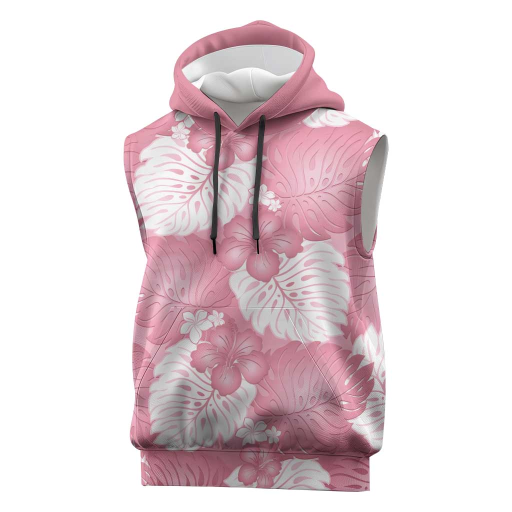 Pink Aloha Hawaii Sleeveless Hoodie Monstera Hibiscus Plumeria Seamless Vibes - Polynesian Pride