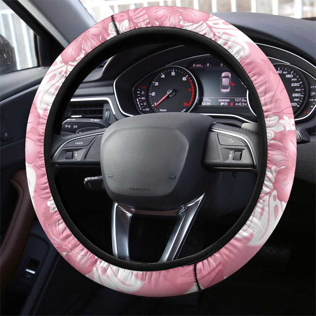 Pink Aloha Hawaii Steering Wheel Cover Monstera Hibiscus Plumeria Seamless Vibes - Polynesian Pride