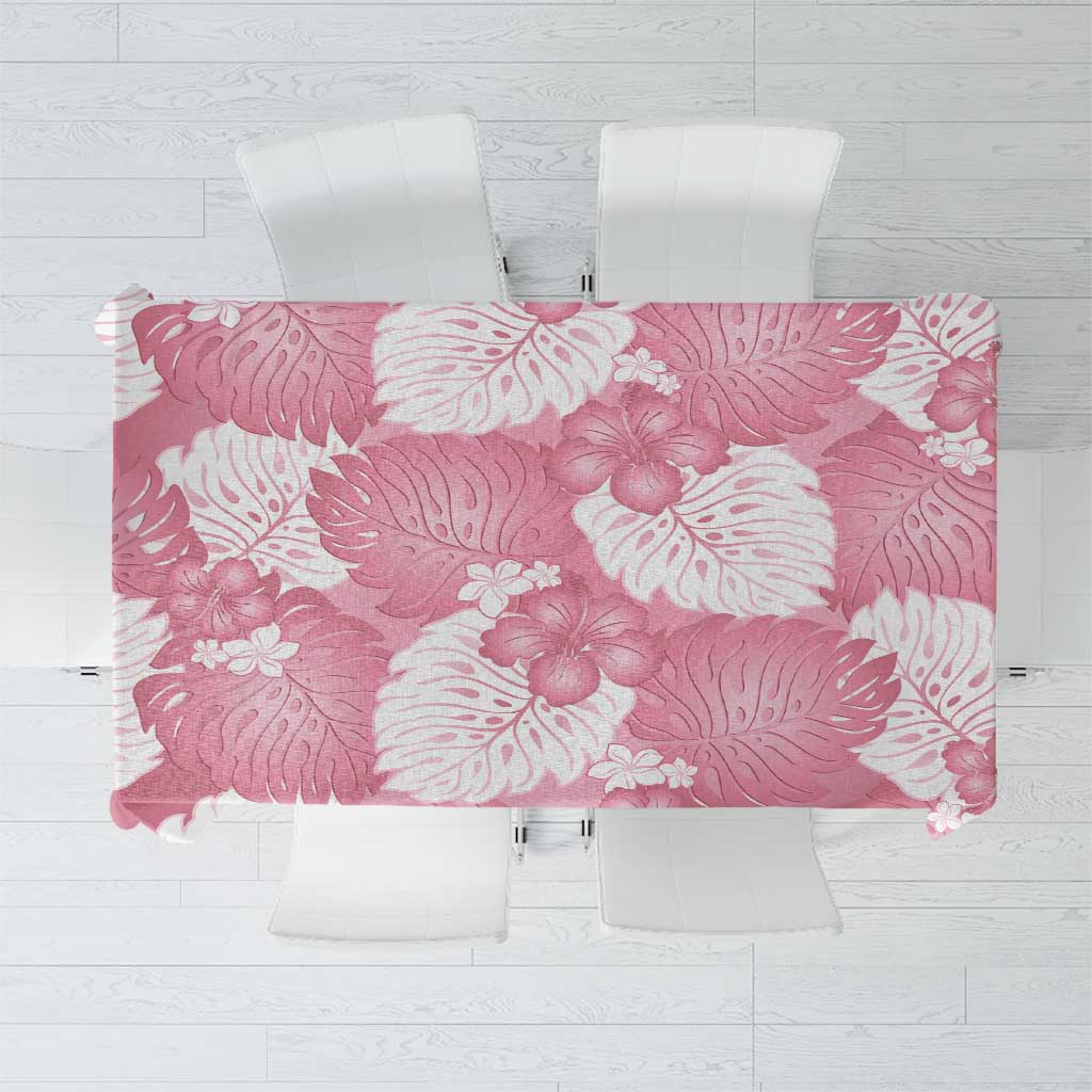 Pink Aloha Hawaii Tablecloth Monstera Hibiscus Plumeria Seamless Vibes - Polynesian Pride