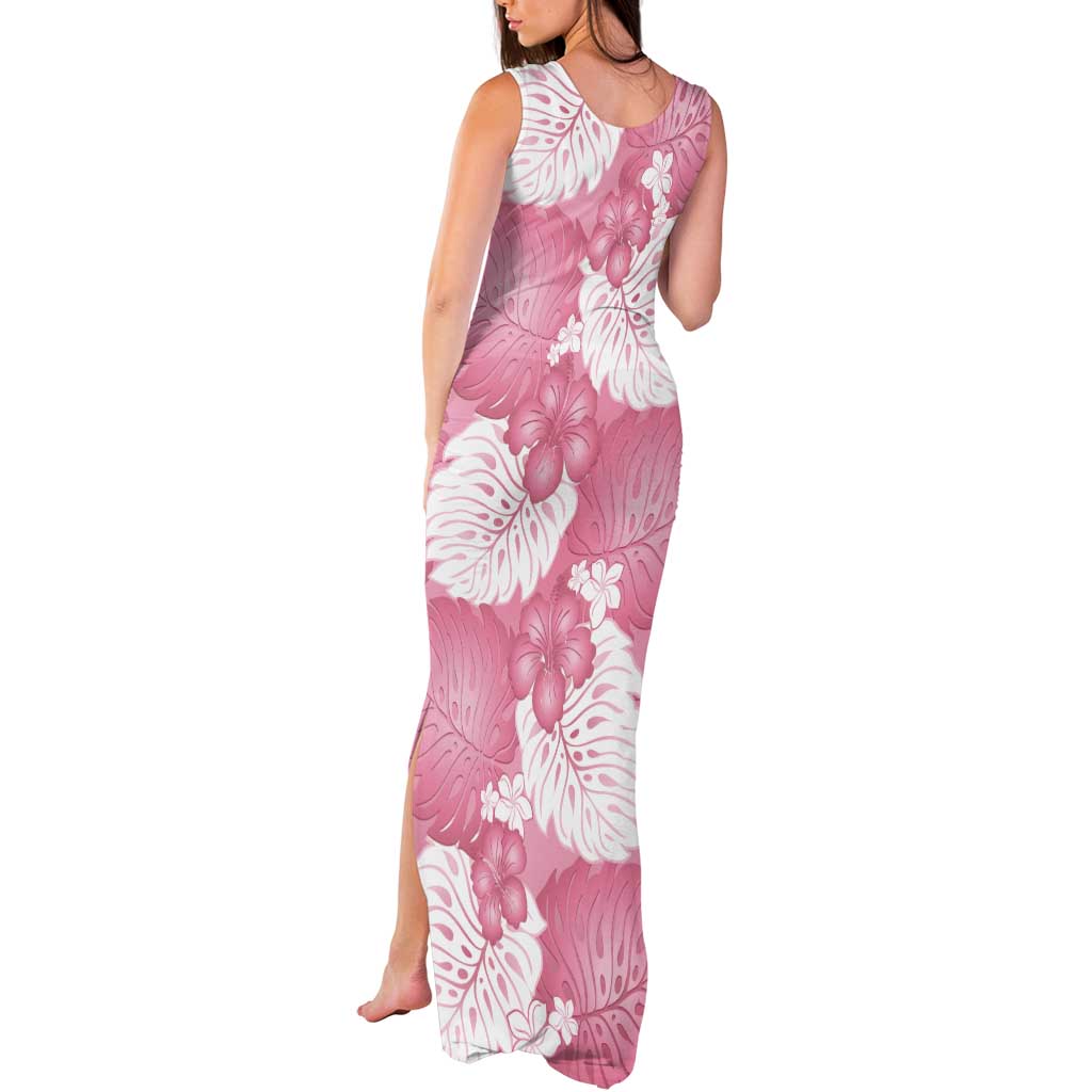Pink Aloha Hawaii Tank Maxi Dress Monstera Hibiscus Plumeria Seamless Vibes - Polynesian Pride