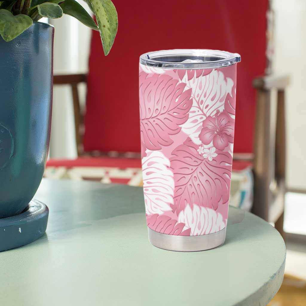 Pink Aloha Hawaii Tumbler Cup Monstera Hibiscus Plumeria Seamless Vibes - Polynesian Pride