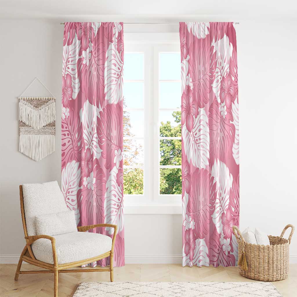 Pink Aloha Hawaii Window Curtain Monstera Hibiscus Plumeria Seamless Vibes - Polynesian Pride