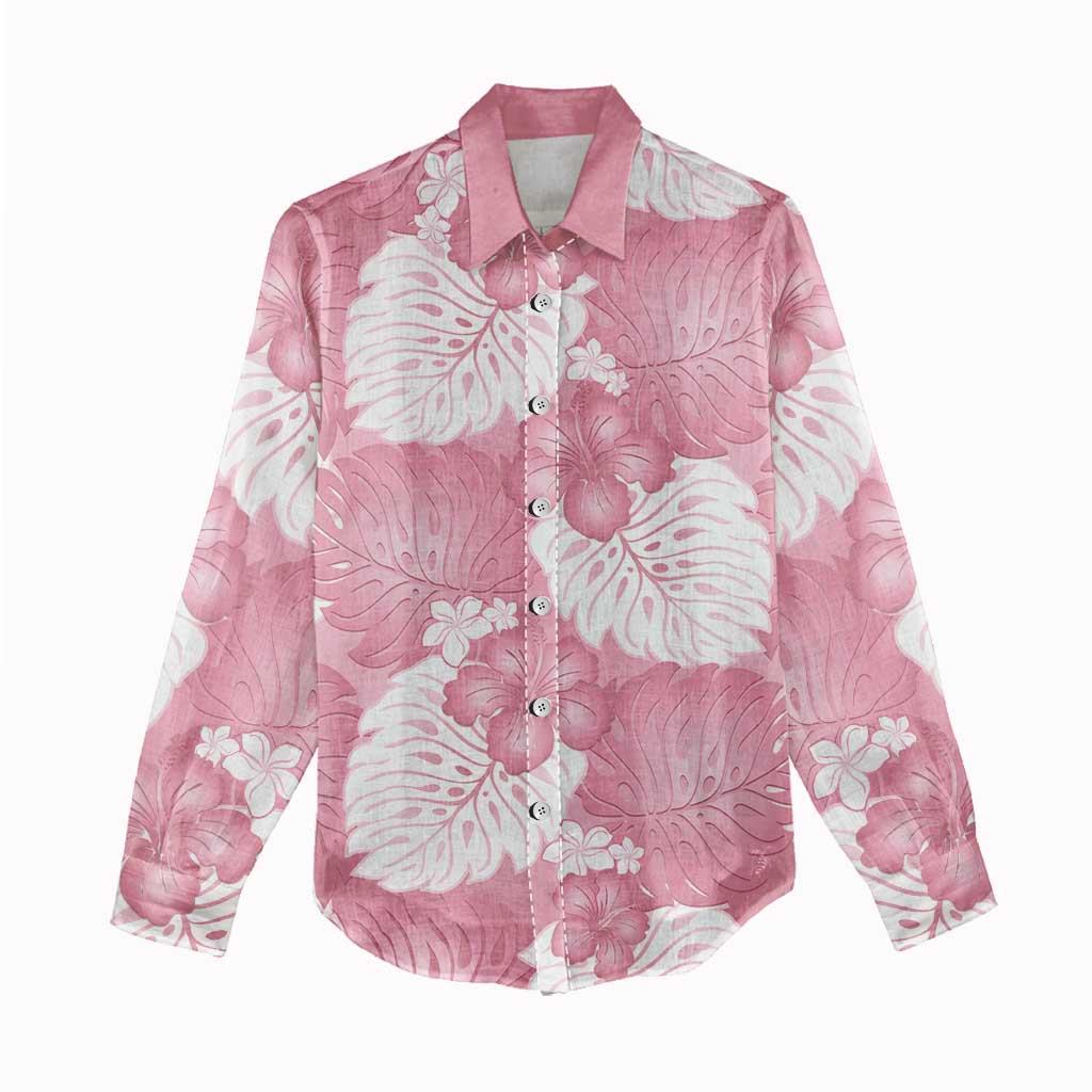 Pink Aloha Hawaii Women Casual Shirt Monstera Hibiscus Plumeria Seamless Vibes - Polynesian Pride