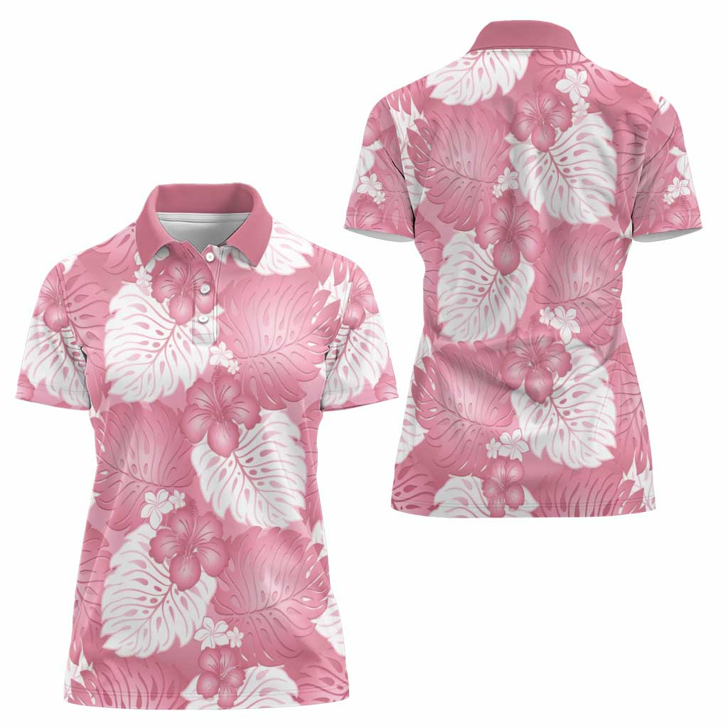 Pink Aloha Hawaii Women Polo Shirt Monstera Hibiscus Plumeria Seamless Vibes - Polynesian Pride