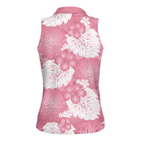 Pink Aloha Hawaii Women Sleeveless Polo Shirt Monstera Hibiscus Plumeria Seamless Vibes - Polynesian Pride