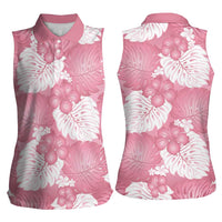 Pink Aloha Hawaii Women Sleeveless Polo Shirt Monstera Hibiscus Plumeria Seamless Vibes - Polynesian Pride