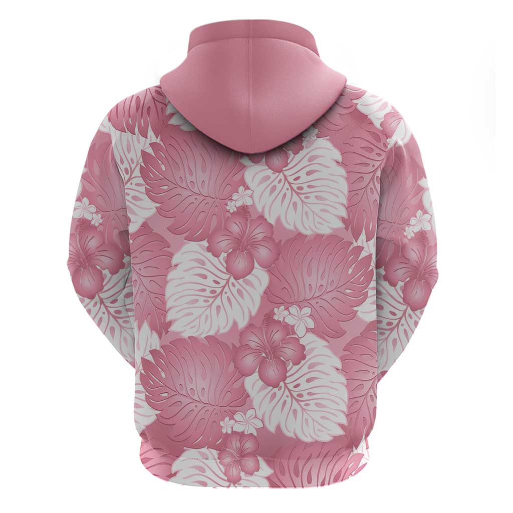 Pink Aloha Hawaii Zip Hoodie Monstera Hibiscus Plumeria Seamless Vibes - Polynesian Pride