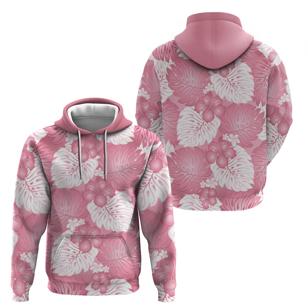 Pink Aloha Hawaii Zip Hoodie Monstera Hibiscus Plumeria Seamless Vibes - Polynesian Pride