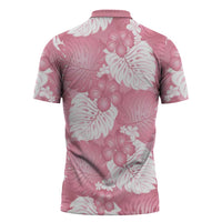 Pink Aloha Hawaii Zipper Polo Shirt Monstera Hibiscus Plumeria Seamless Vibes - Polynesian Pride