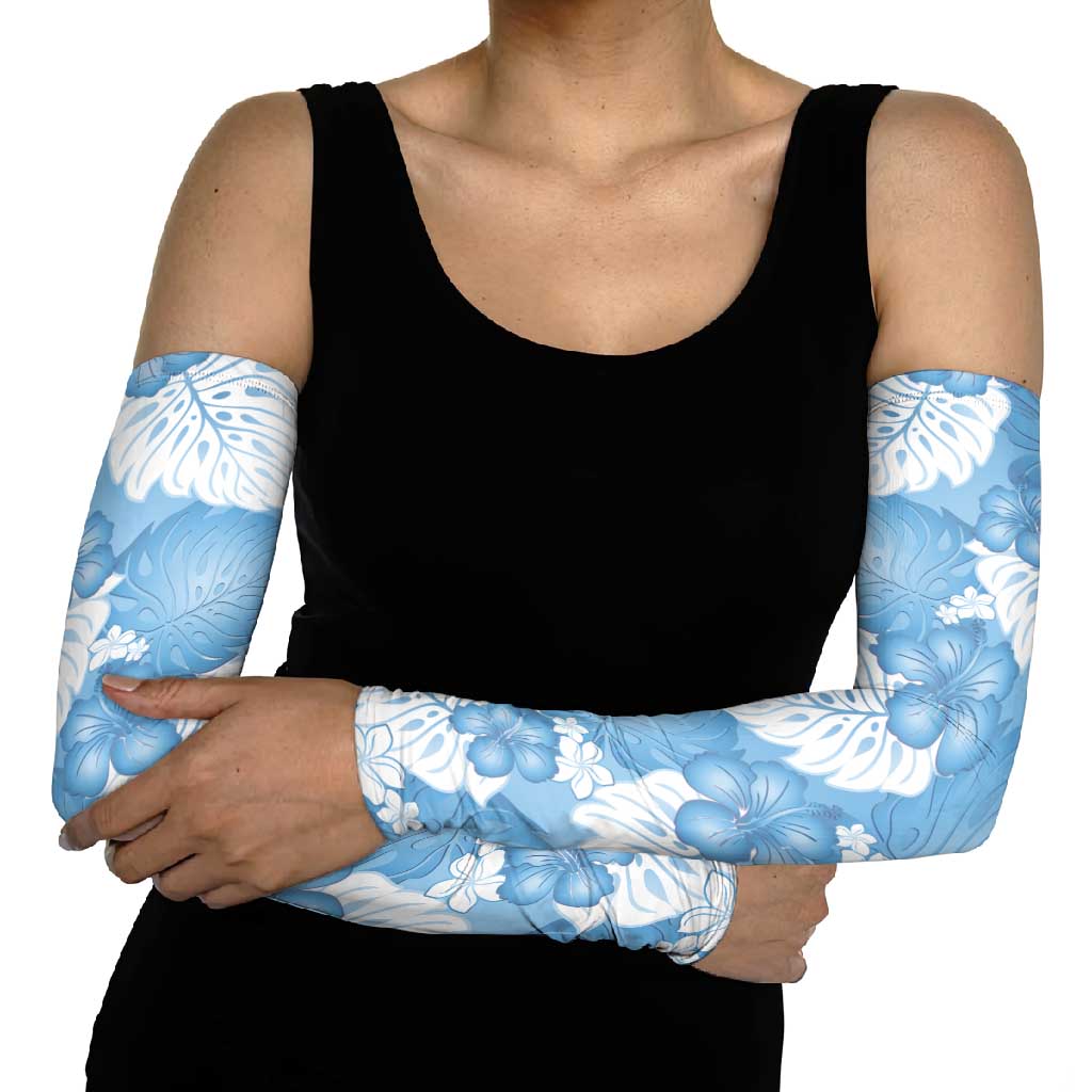 Blue Aloha Hawaii Arm Sleeves Monstera Hibiscus Plumeria Seamless Vibes - Polynesian Pride