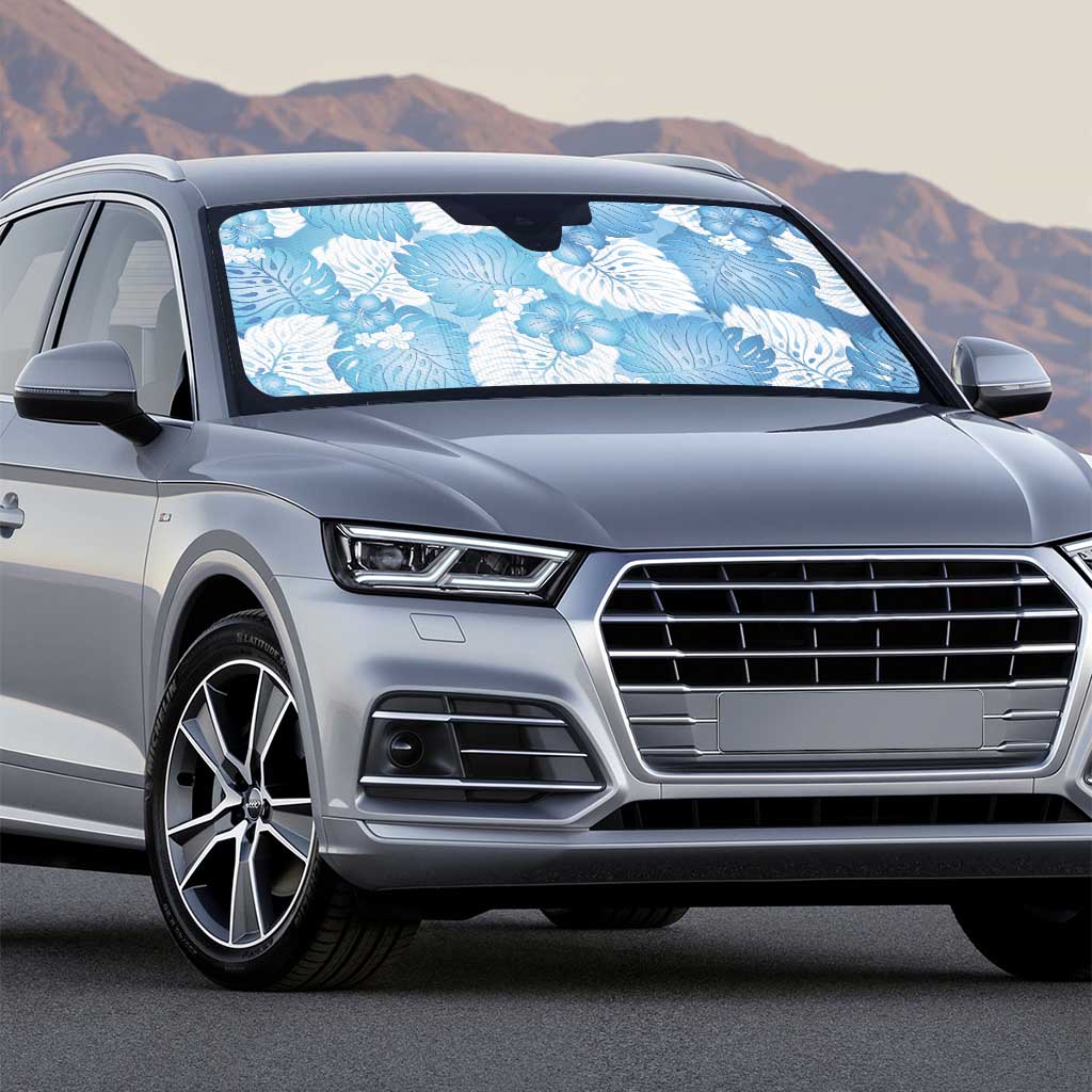 Blue Aloha Hawaii Auto Sun Shade Monstera Hibiscus Plumeria Seamless Vibes - Polynesian Pride