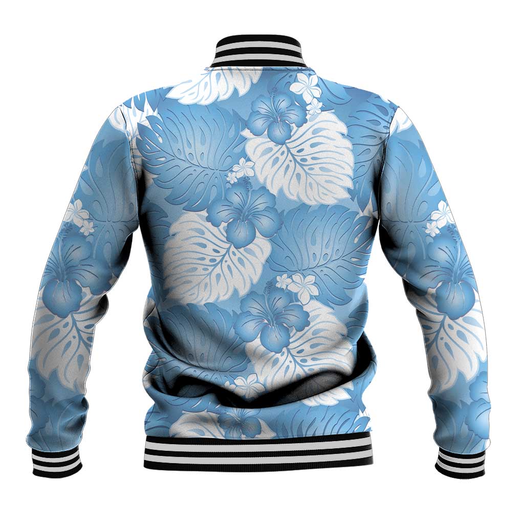 Blue Aloha Hawaii Baseball Jacket Monstera Hibiscus Plumeria Seamless Vibes - Polynesian Pride