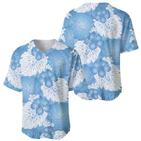 Blue Aloha Hawaii Baseball Jersey Monstera Hibiscus Plumeria Seamless Vibes - Polynesian Pride