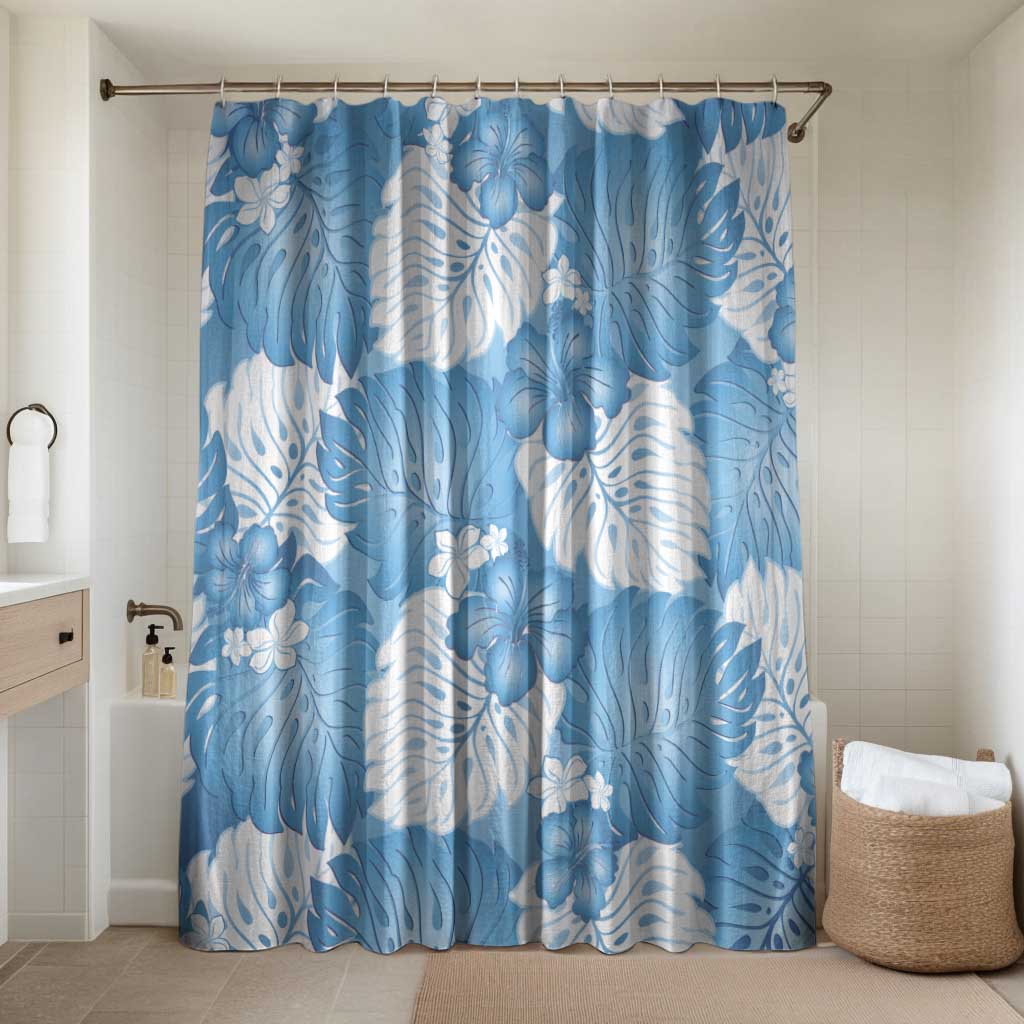 Blue Aloha Hawaii Bathroom Set Monstera Hibiscus Plumeria Seamless Vibes - Polynesian Pride