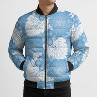 Blue Aloha Hawaii Bomber Puffer Jacket Monstera Hibiscus Plumeria Seamless Vibes - Polynesian Pride