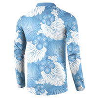 Blue Aloha Hawaii Button Sweatshirt Monstera Hibiscus Plumeria Seamless Vibes - Polynesian Pride