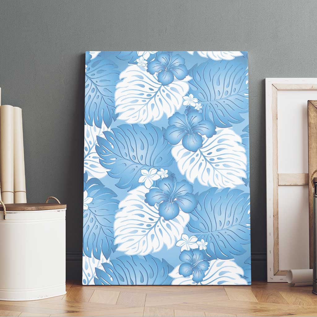 Blue Aloha Hawaii Canvas Wall Art Monstera Hibiscus Plumeria Seamless Vibes - Polynesian Pride
