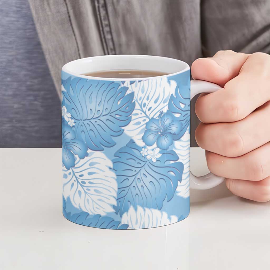 Blue Aloha Hawaii Ceramic Mug Monstera Hibiscus Plumeria Seamless Vibes - Polynesian Pride