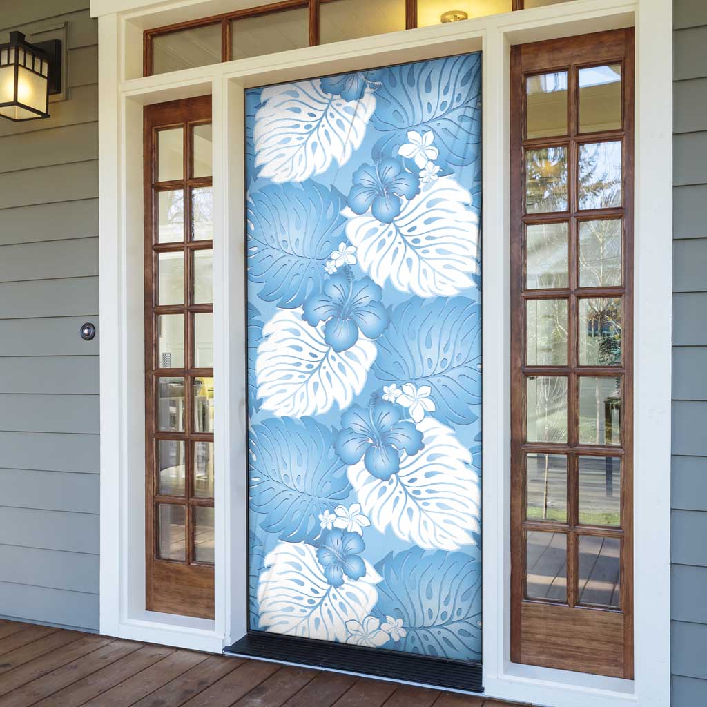 Blue Aloha Hawaii Door Cover Monstera Hibiscus Plumeria Seamless Vibes - Polynesian Pride