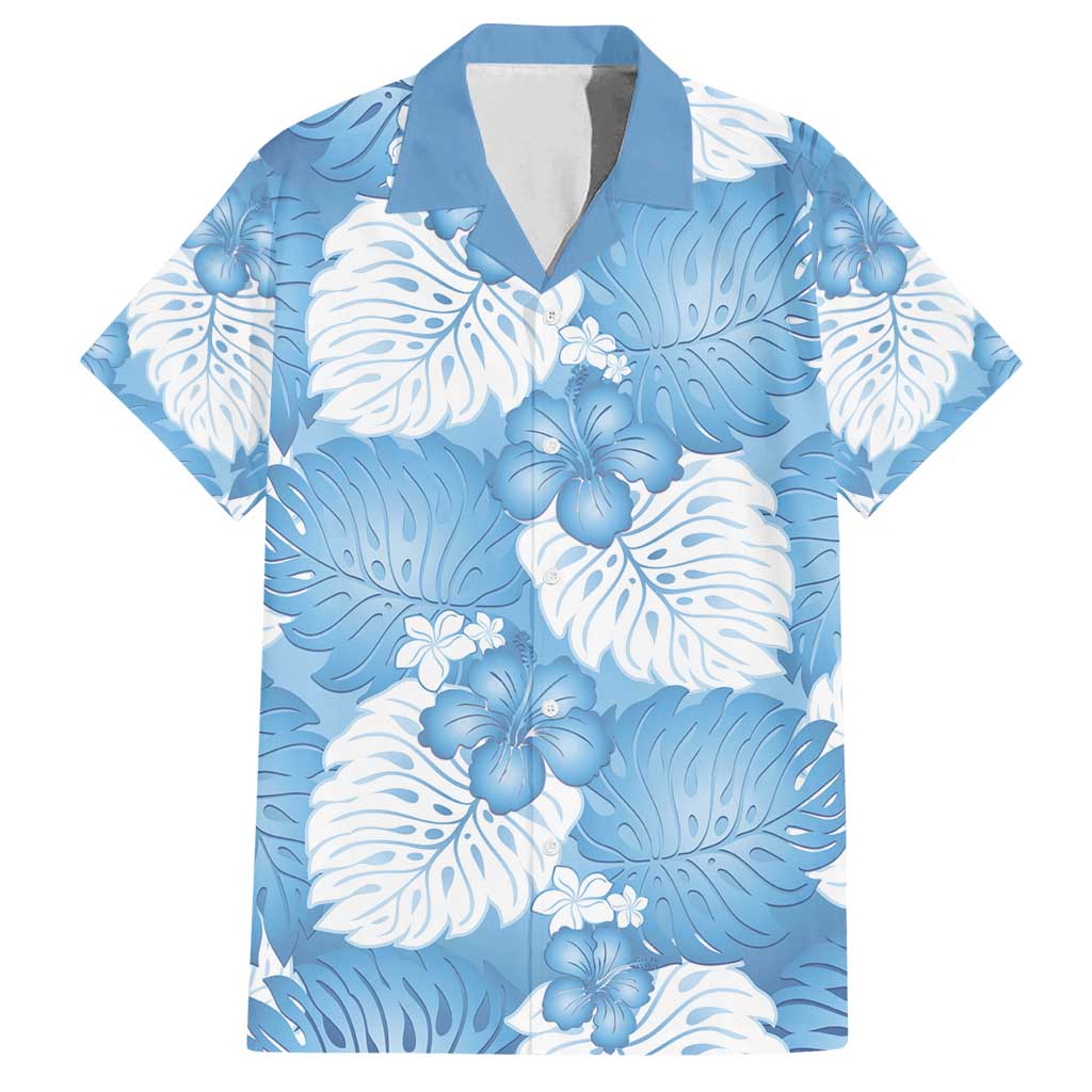 Blue Aloha Hawaii Family Matching Long Sleeve Bodycon Dress and Hawaiian Shirt Monstera Hibiscus Plumeria Seamless Vibes - Polynesian Pride
