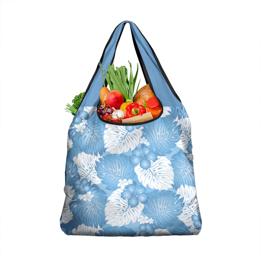 Blue Aloha Hawaii Grocery Bag Monstera Hibiscus Plumeria Seamless Vibes - Polynesian Pride