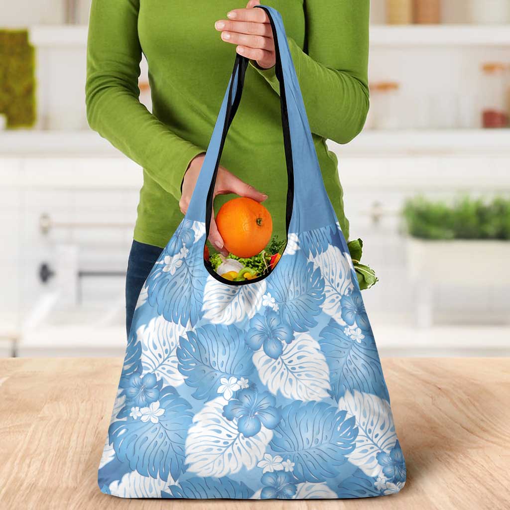 Blue Aloha Hawaii Grocery Bag Monstera Hibiscus Plumeria Seamless Vibes - Polynesian Pride