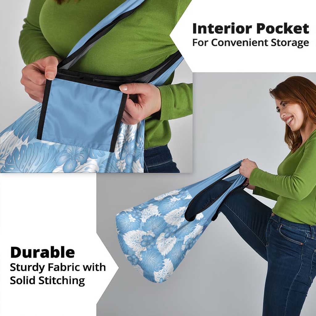 Blue Aloha Hawaii Grocery Bag Monstera Hibiscus Plumeria Seamless Vibes - Polynesian Pride