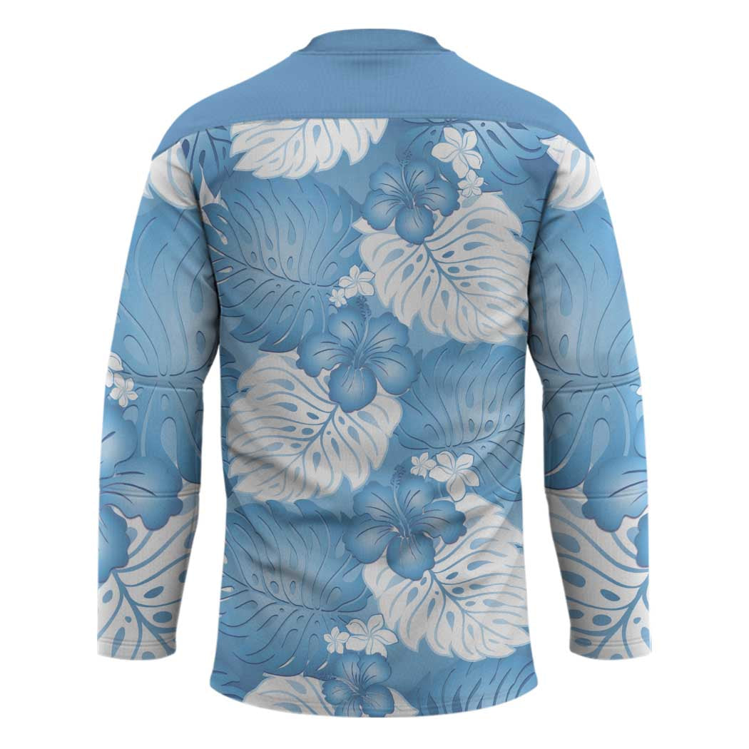 Blue Aloha Hawaii Hockey Jersey Monstera Hibiscus Plumeria Seamless Vibes - Polynesian Pride
